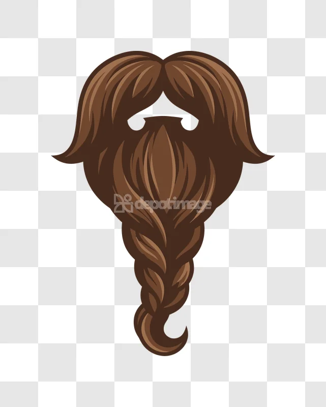 Brown Braided Beard Mustache Hair Long, detailed brown braided hair, cartoon style