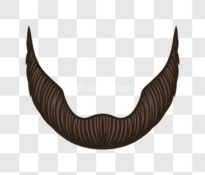 Brown Bushy Beard Long Mustache a dark brown cartoon-style beard.