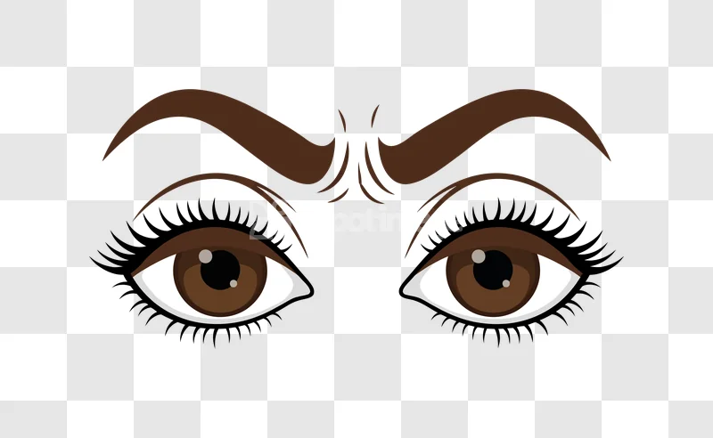 Brown Eyes Eyebrows Frowning Expression: cartoon, dark brown, expressive, isolated