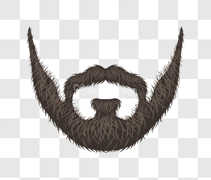 Brown Full Beard Mustache Goatee Male Hair: detailed, dark brown, textured, isolated