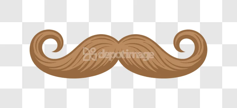 Brown Mustache Wavy Hair Style Classic: brown, curly, stylized, symmetrical, cartoonish