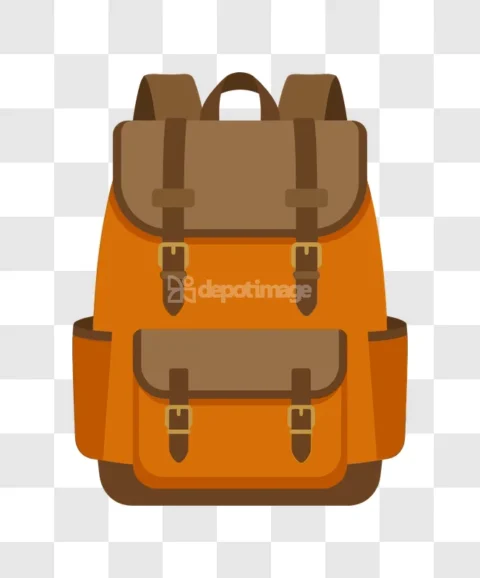 Brown Orange Backpack Flat Design Vector