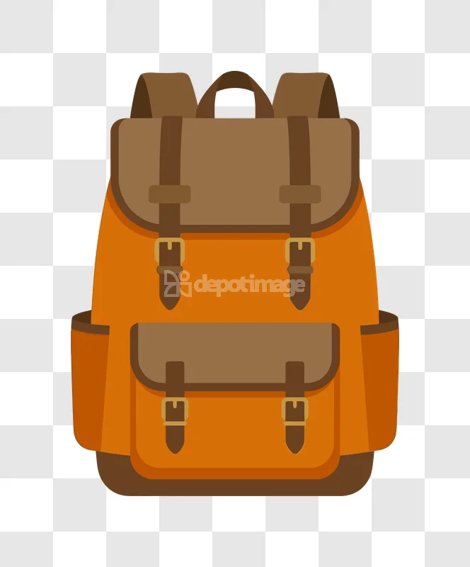 Brown Orange Backpack Flat Design Vector flat illustration transparent background