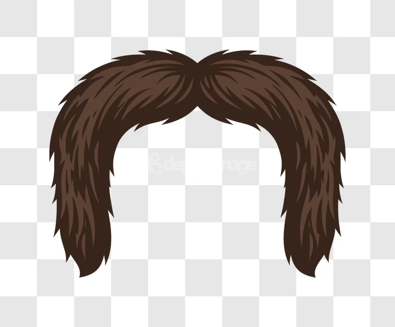 Brown Wavy Hair Wig Clipart, rich brown, cartoon style, shaggy texture