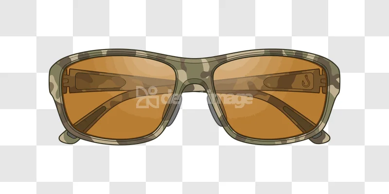 Camouflage Sunglasses Brown Lenses Fishing Hook, vector illustration with dark brown lenses