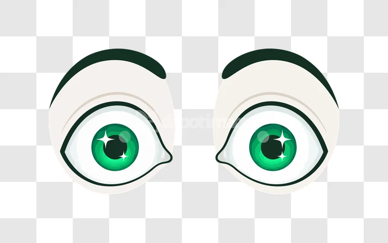 Cartoon Anime Green Eyes Looking: vibrant green, wide-eyed, expressive, transparent background.