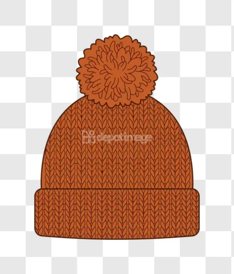 Cartoon Brown Knit Pom Pom Hat Vector