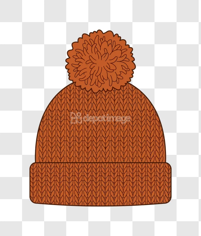 Cartoon Brown Knit Pom Pom Hat Vector brown knitted texture transparent background