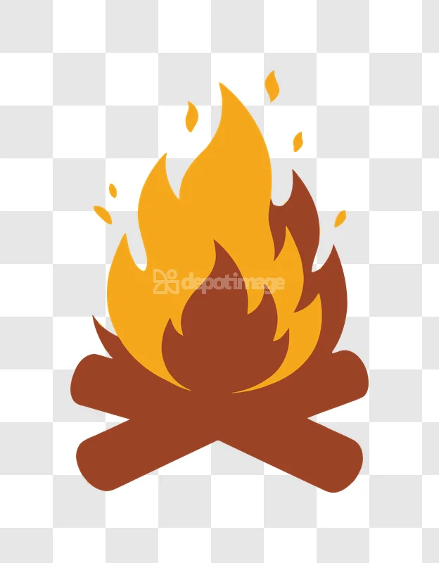 Cartoon Campfire Burning Wood Flat Design flat style orange brown