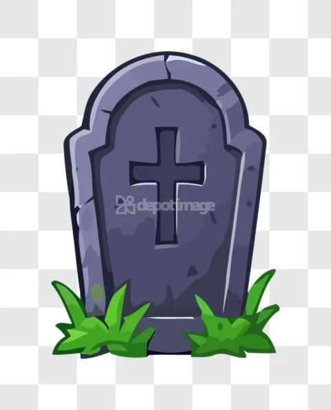 Cartoon Gravestone Cross Gray Vector Art