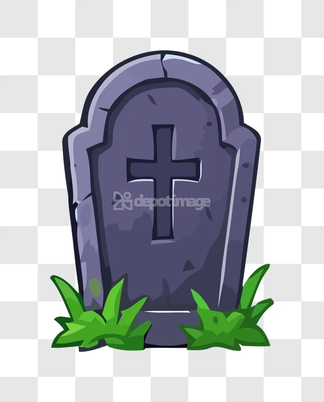 Cartoon Gravestone Cross Gray Vector Art stylized gray tombstone green grass