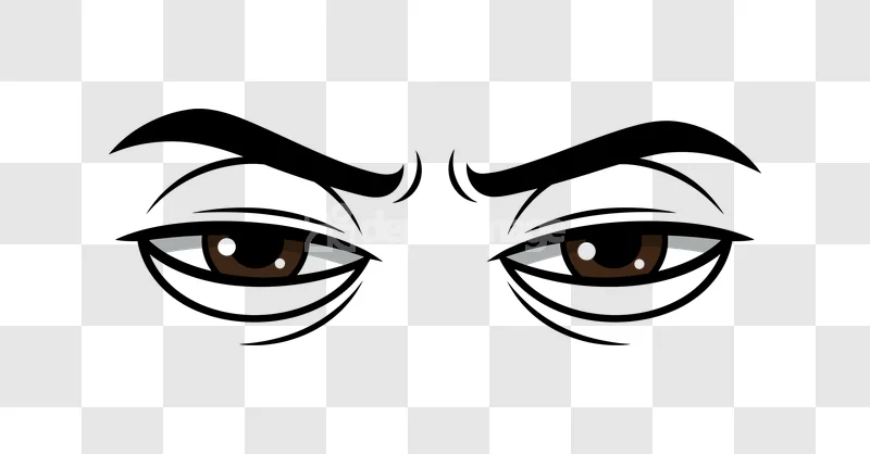 Cartoon Male Eyes Angry Expression, dark brown anime style