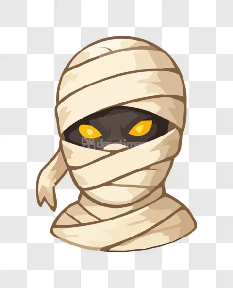 Cartoon Mummy Face Glowing Eyes Vector