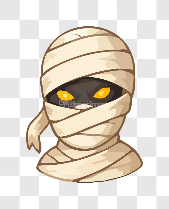 Cartoon Mummy Face Glowing Eyes Vector stylized head glowing yellow eyes transparent background