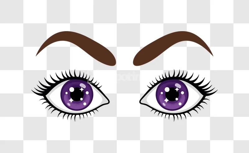 Cartoon Purple Eyes Eyebrows Looking Sideways, vibrant purple, brown, expressive, isolated