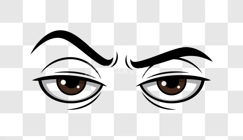 Cartoon Serious Brown Eyes Eyebrows, dark brown, expressive, stylized