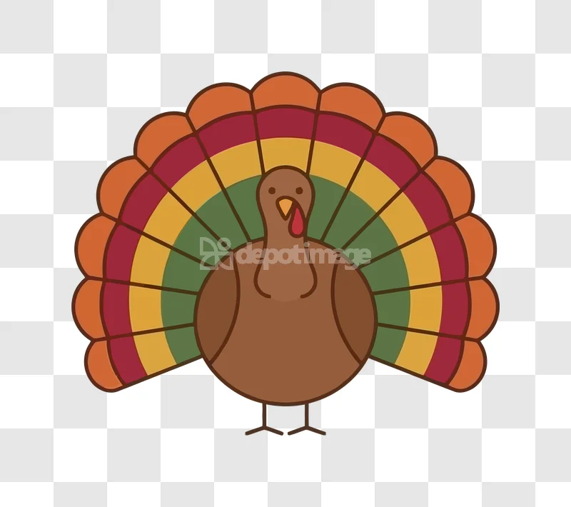 Cartoon Turkey Illustration Colorful Feathers flat style transparent background