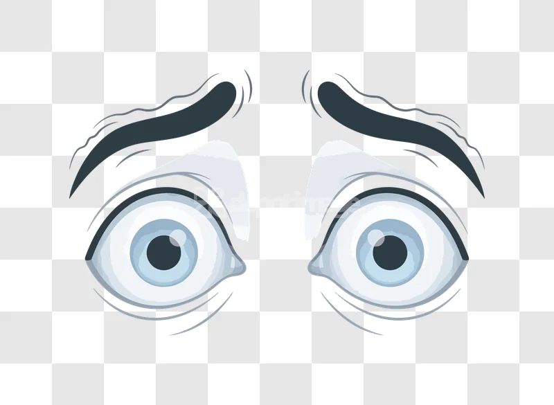 Cartoon Wide Scared Eyes Brows Comic: expressive, wide, light blue eyes, dark brows