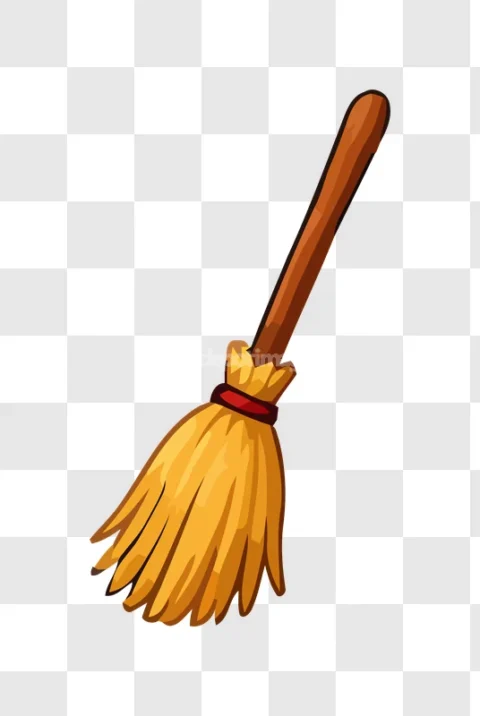 Cartoon Witch Broom Brown Yellow Vector