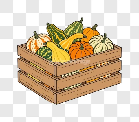 Cartoon Wooden Crate Fall Gourds