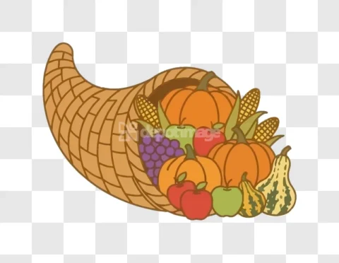 Colorful Harvest Cornucopia Flat Illustration
