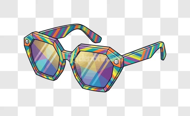 Colorful Striped Retro Sunglasses Vector Art, vibrant geometric pattern, octagonal lenses