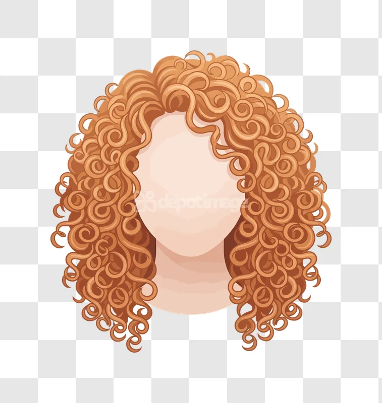 Curly Ginger Hair Style Face Cutout, vibrant red curly hair, transparent cutout