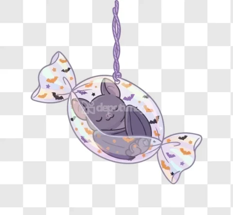 Cute Bat Candy Halloween Illustration Purple Sleep
