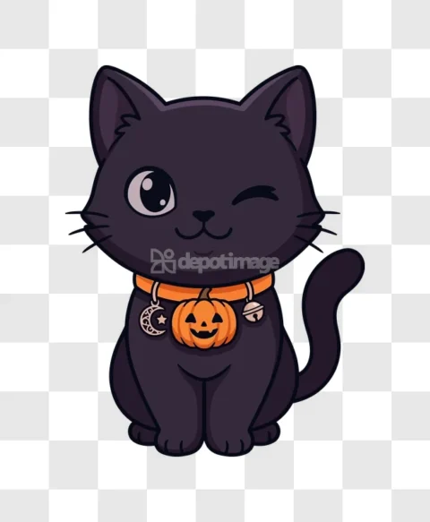 Cute Black Cat Halloween Pumpkin Collar