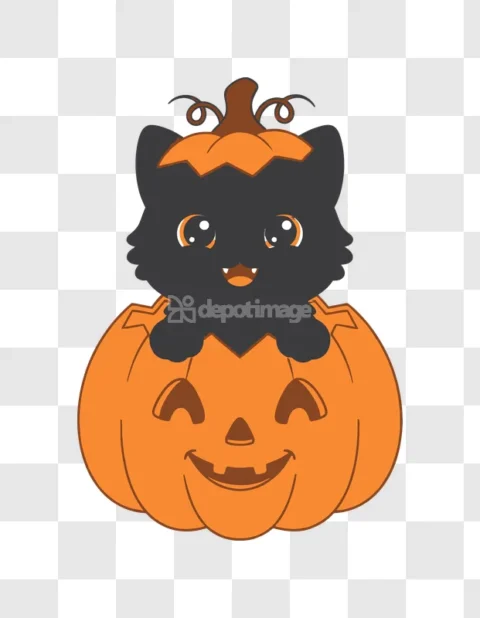 Cute Black Cat Pumpkin Halloween Cartoon Illustration