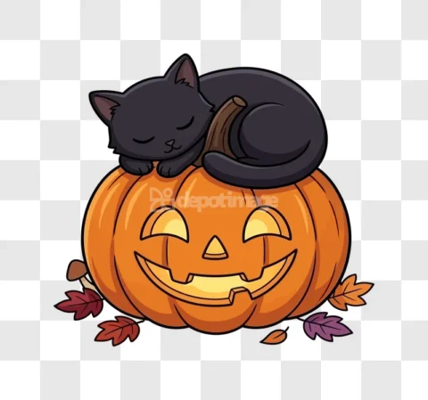 Cute Black Cat Sleeping Halloween Pumpkin