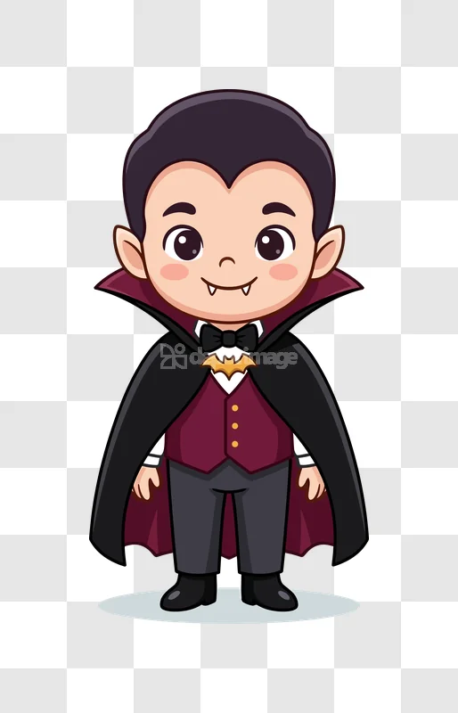 Cute Chibi Vampire Boy Halloween, cartoon character, black red cape