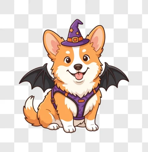 Cute Corgi Dog Halloween Witch Bat