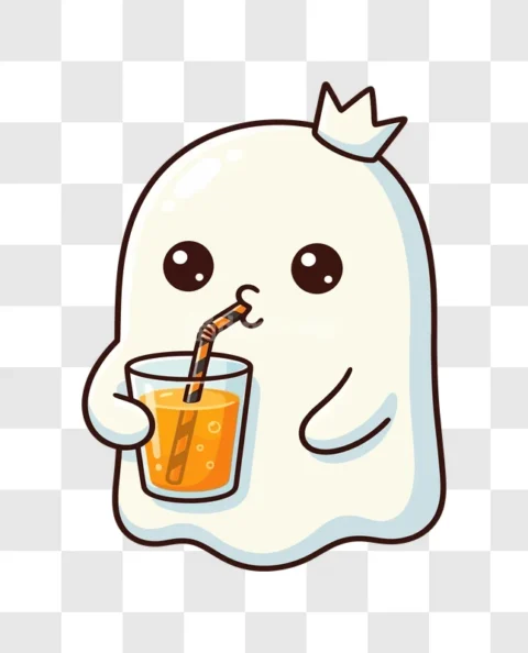 Cute Ghost Drinking Orange Juice Halloween