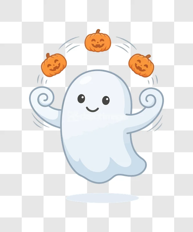 Cute Ghost Juggling Halloween Pumpkins Cartoon playful cartoon transparent PNG