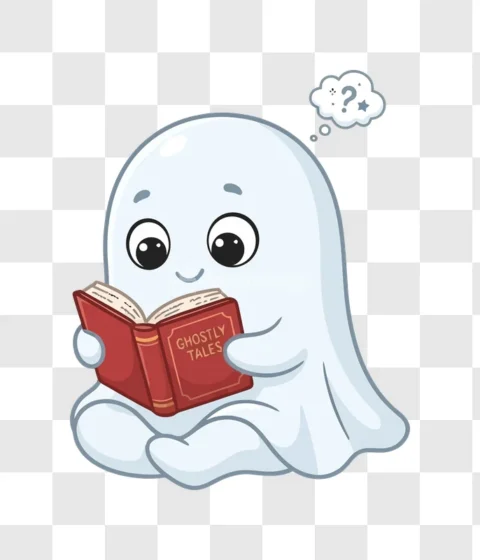 Cute Ghost Reading Ghostly Tales Book Halloween