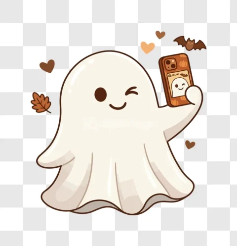 Cute Halloween Ghost Taking Selfie Phone