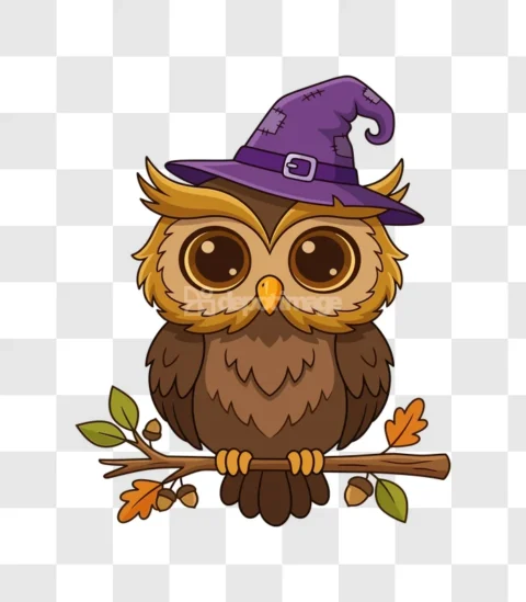 Cute Halloween Owl Witch Hat Cartoon