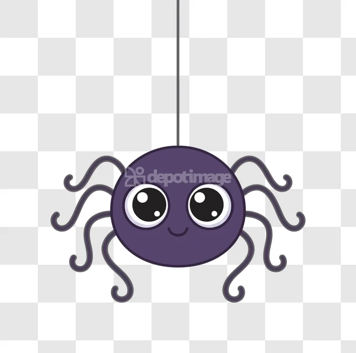 Cute Halloween Spider Purple Cartoon Happy, purple cartoon spider, big eyes, dangling