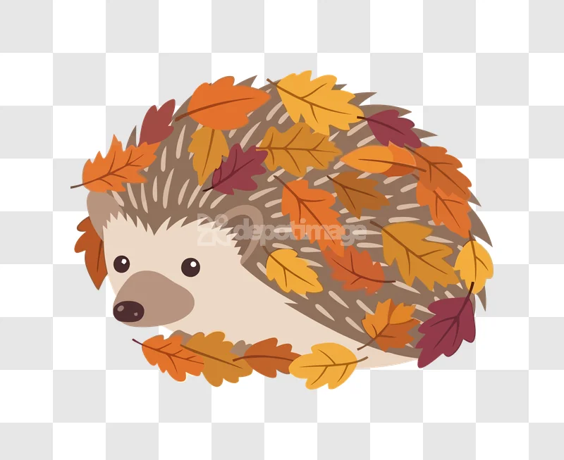 Cute Hedgehog Autumn Leaves Vector Illustration cartoon style colorful leaves