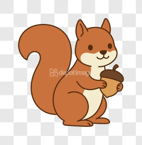 Cute Squirrel Holding Acorn Cartoon