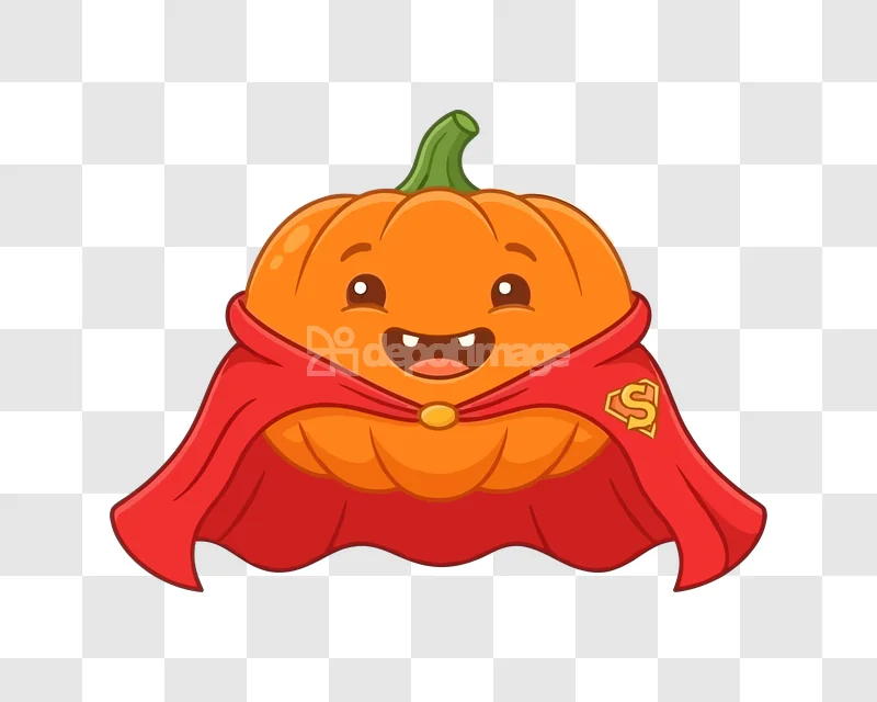Cute Superhero Pumpkin Red Cape Halloween Smile cartoon style transparent background