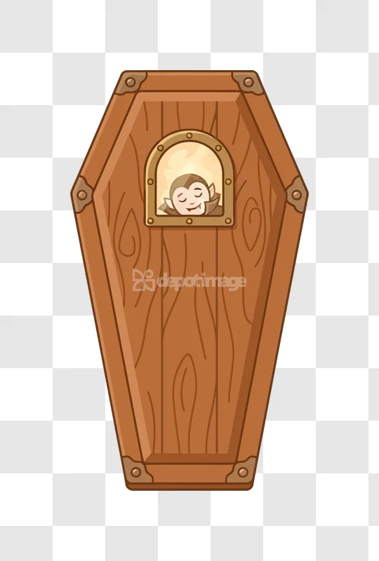 Cute Vampire Coffin Cartoon Halloween Character Sleepy brown wood coffin sleepy vampire