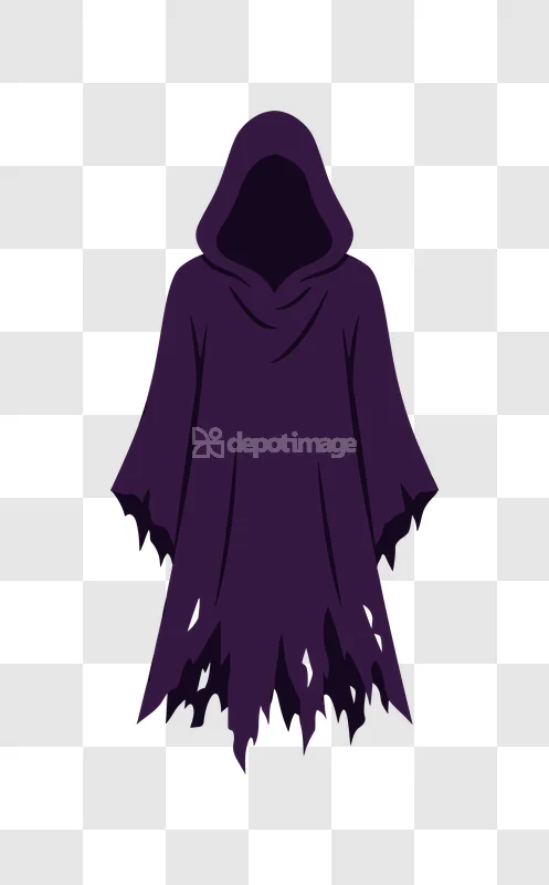 Dark Purple Hooded Ghost Robe Halloween Costume: dark purple, hooded, tattered, spooky.