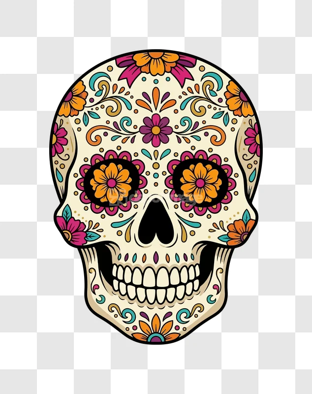 Dia De Los Muertos Sugar Skull Colorful: vibrant, ornate, floral, traditional, festive design.