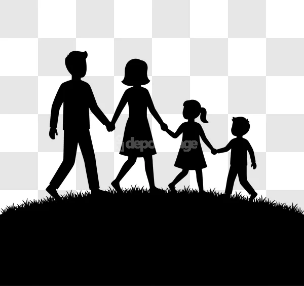 Family Holding Hands Walking Grass Silhouette