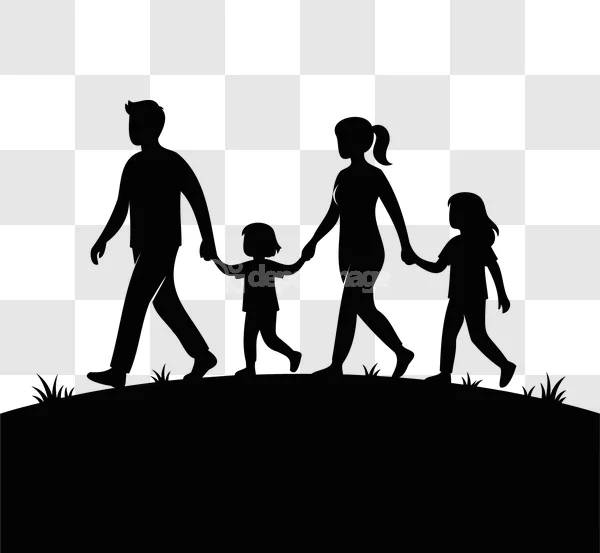 Family Holding Hands Walking Grass