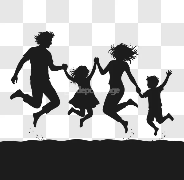 Family Jumping Happily Silhouette