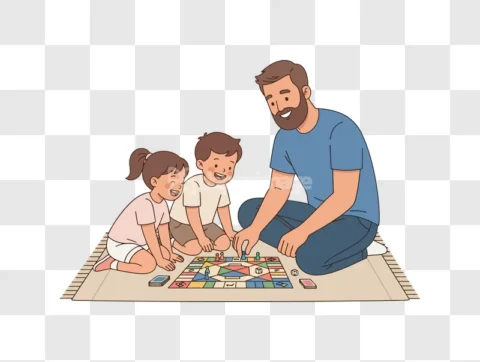 Family Playing Board Game Happy Cartoon