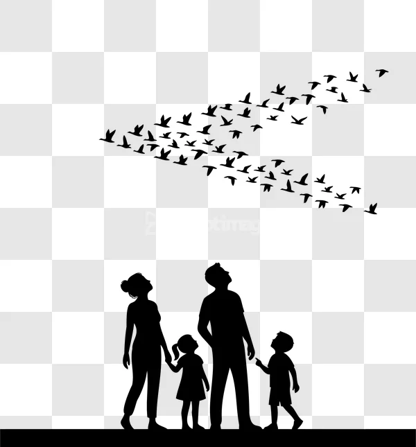 Family Watching Birds Fly Together
